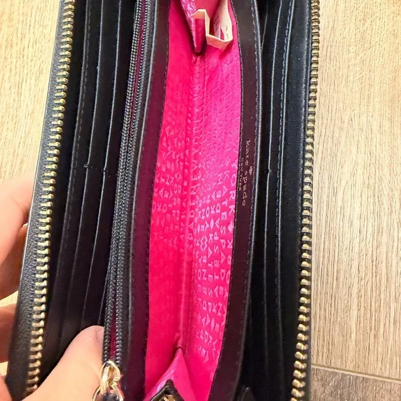 Kate Spade NY Black Leather Zip-Around Wallet with Gold Accent + Pink Interior - Picture 9 of 16